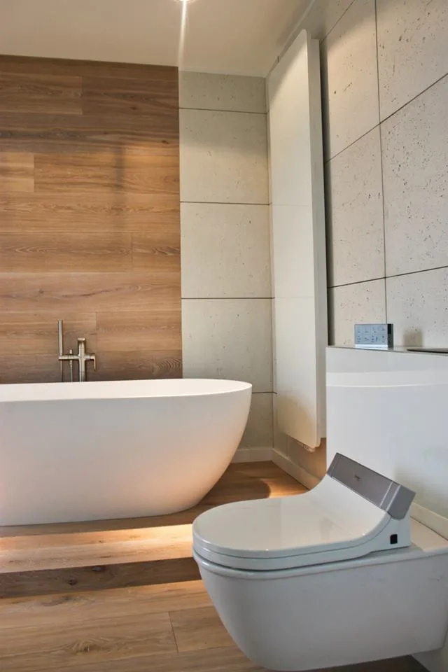 Beton architektoniczny w łazience — strefa umywalki